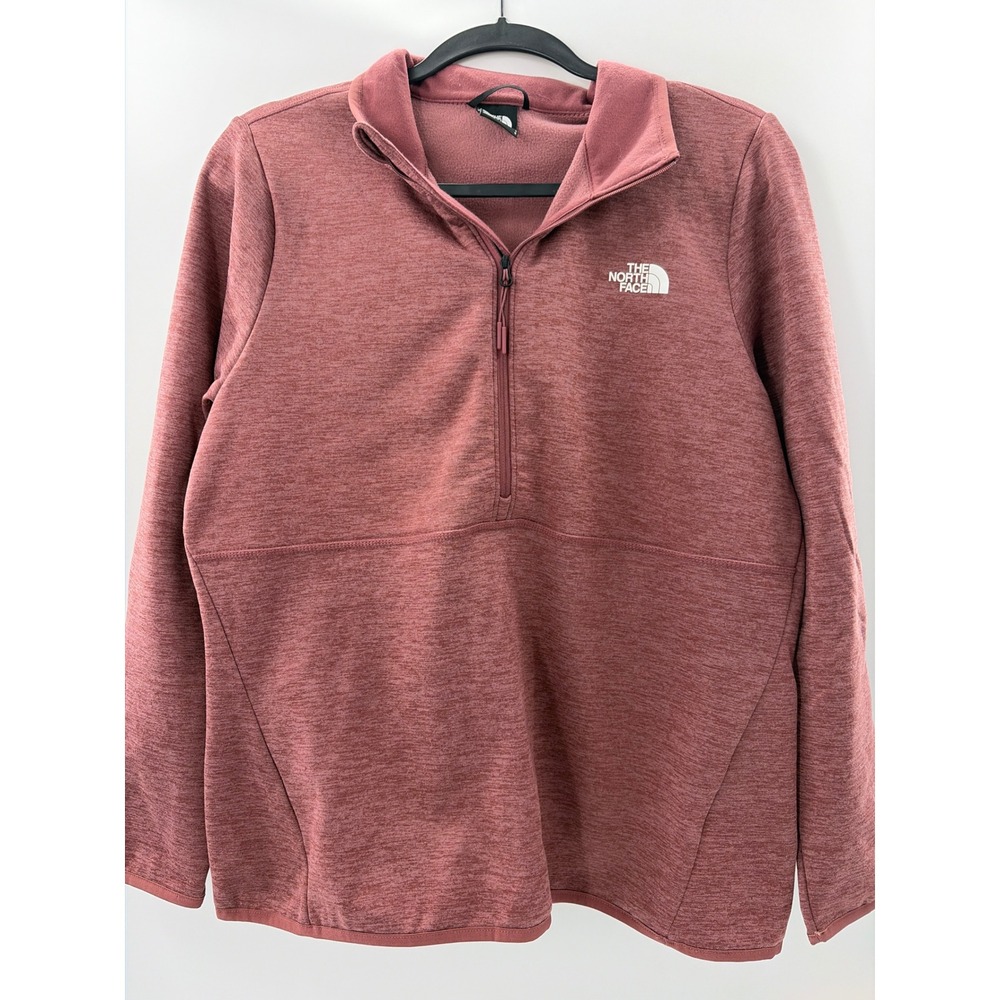 The North Face Womens Large Pink Heathered Quarter Zip Fleece Pullover Sweater